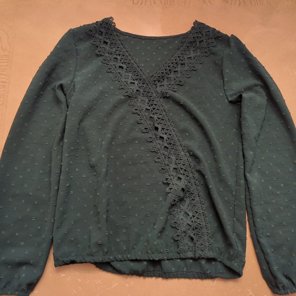 Hunter Green Swiss Dot Blouse